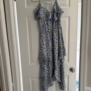 Parker Blue and White Asymmetrical Dress